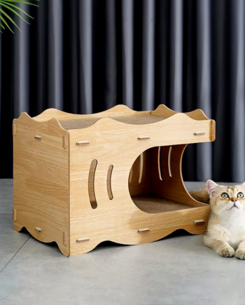 Cama Casa De Madera Para Gatos Con Rascador Interno